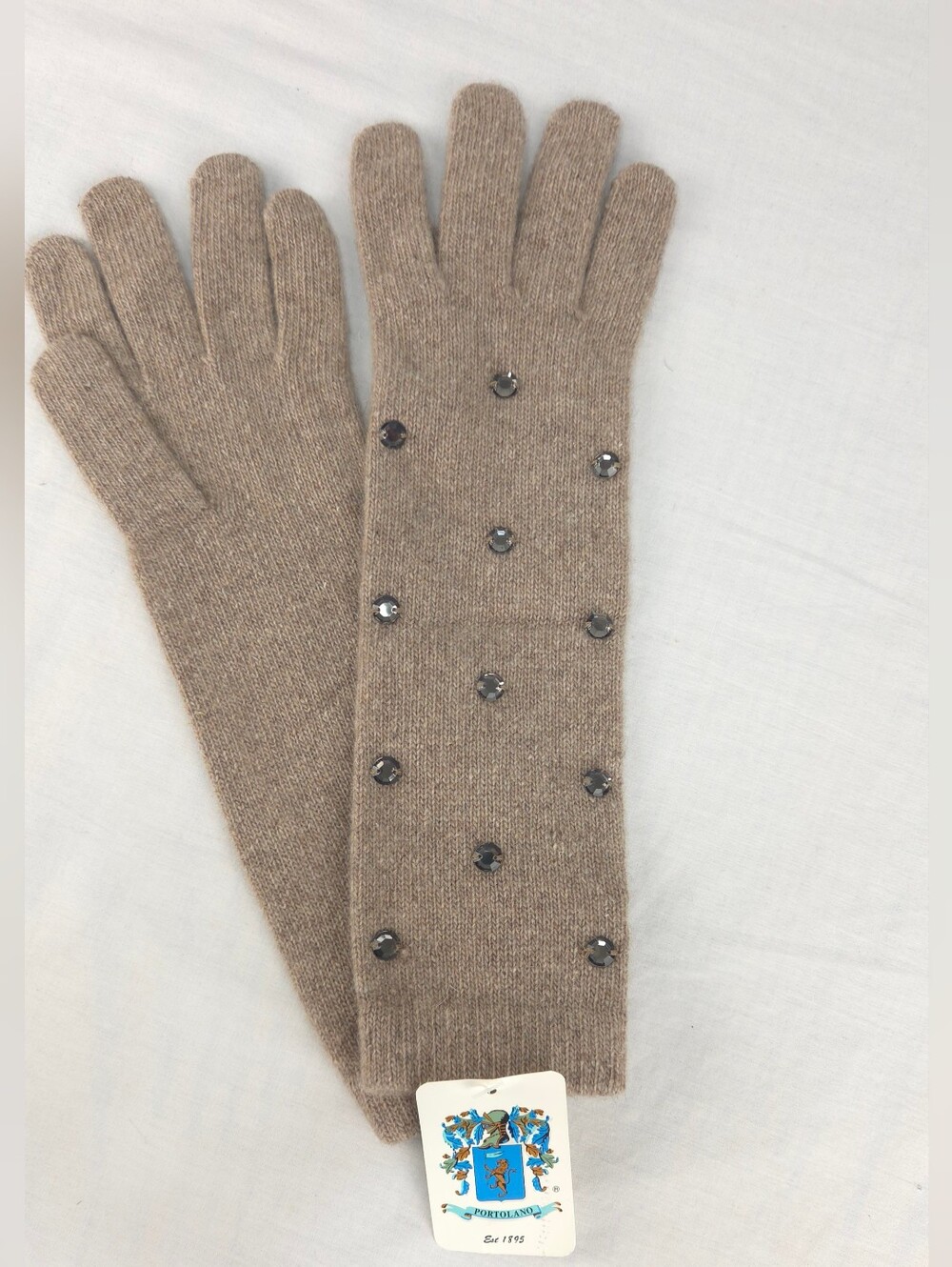 Portolano Taupe Knit Women's Embellished Gloves